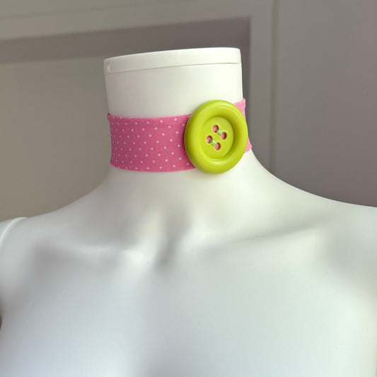 Button Choker | pink & green